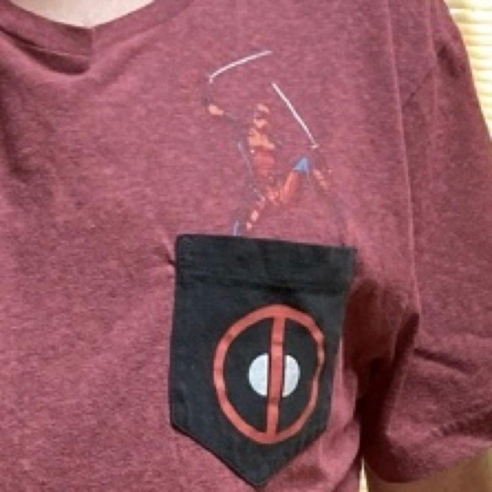 DEADPOOL Maroon Short Sleeve T-Shirt with Chest Pocket Mens Medium - Picture 5 of 14